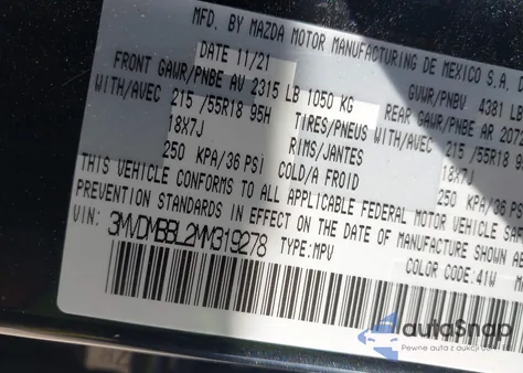 2021 Mazda Cx-30 Select z USA, uszkodzony, nr VIN 3MVDMBBL2MM319278